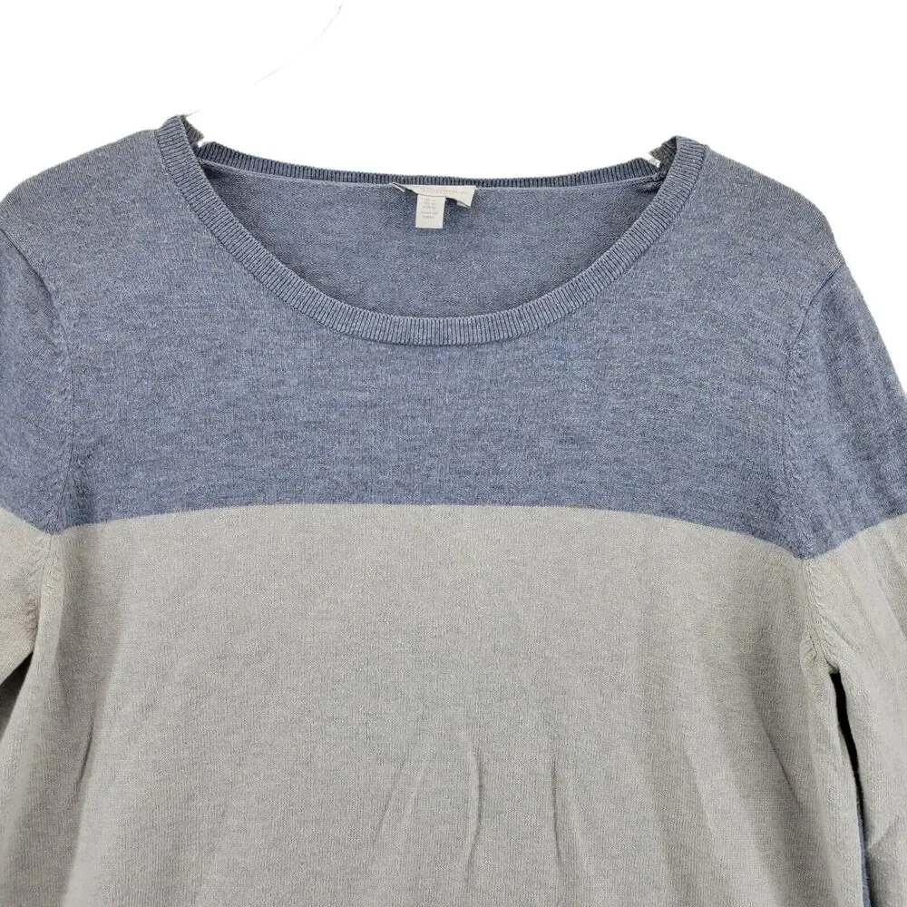 The White Company Merino Wool Cotton Colorblock Sweater Size 10 Medium Blue Gray